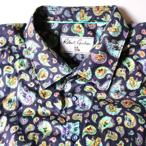 ROBERT GRAHAM 4XL Button Up Men's Shirt Animal Paisley Long Sleeve Gorilla Lion - Picture 1 of 8